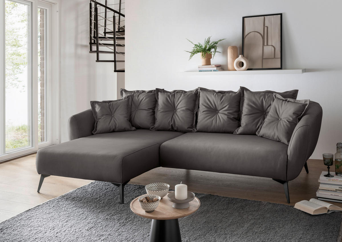 ECKSOFA Anthrazit Lederlook  - Anthrazit/Schwarz, MODERN, Textil/Metall (162/277cm) - Livetastic