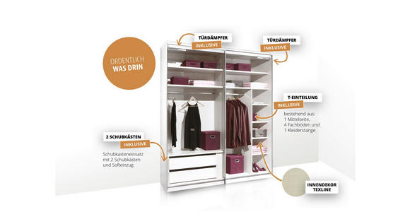 SCHWEBETÜRENSCHRANK  in Weiß, Hellgrau  - Hellgrau/Schwarz, KONVENTIONELL, Glas/Holzwerkstoff (200/222/68cm) - Moderano