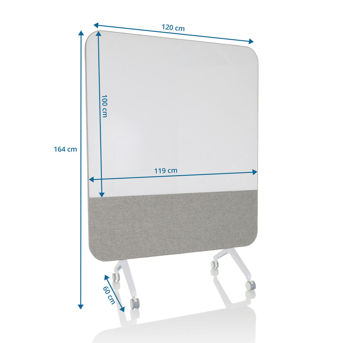 Akustikwand mit Whiteboard  in Grau  - Grau, Basics, Glas/Kunststoff (120/164/60cm) - MID.YOU