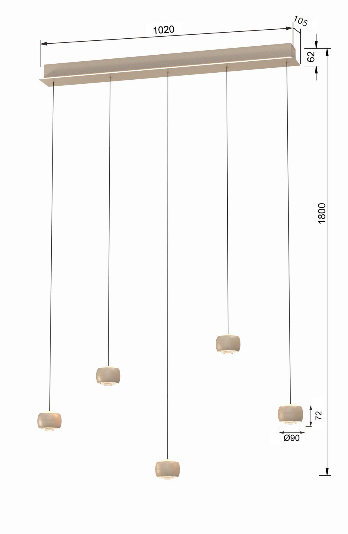 LAMPĂ SUSPENDATĂ CU LED 102/10,5/180 cm  - nisipiu, Design, metal (102/10,5/180cm)