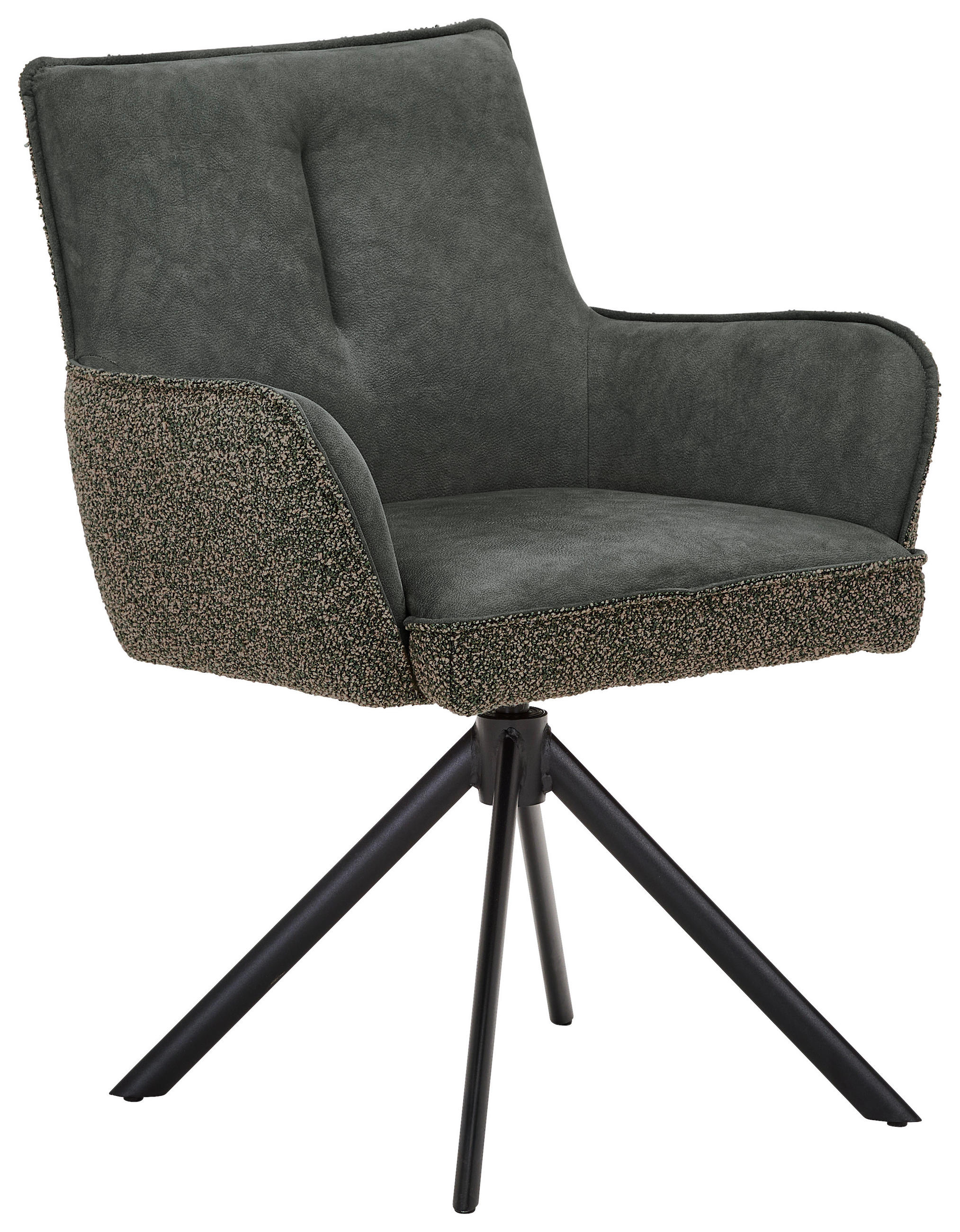 ARMLEHNSTUHL  Sitzfläche 360° drehbar, automatische Rückholfunktion, Stoff-/Lederauswahl Webstoff, Flachgewebe  Grün, Schwarz, Dunkelgrau  - Dunkelgrau/Schwarz, KONVENTIONELL, Textil/Metall (69/88/60cm) - Venda