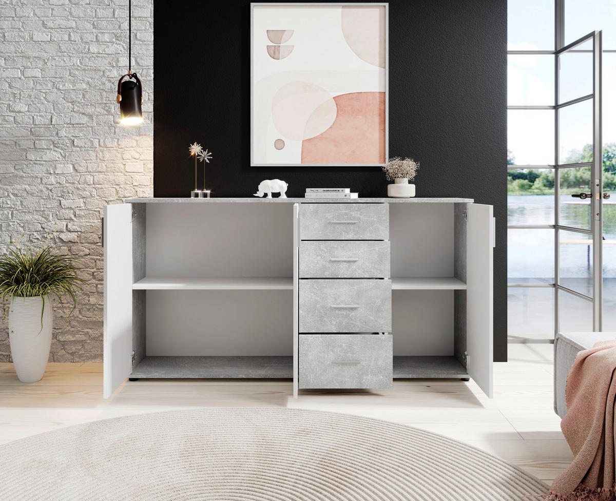 KOMODA, sivá, biela, 160/82/35 cm - sivá/biela, Konventionell, kompozitné drevo/plast (160/82/35cm) - Carryhome