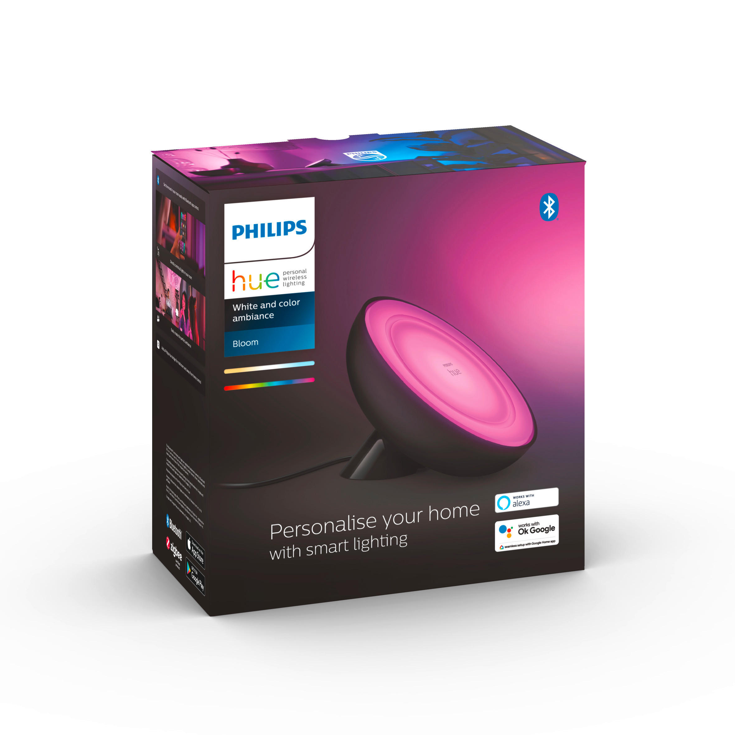 LED-TISCHLEUCHTE inkl. Bridge White & Color Ambiance Bloom + Bridge 40,1/25/25 cm   - Schwarz/Weiß, Design, Kunststoff (40,1/25/25cm) - Philips HUE