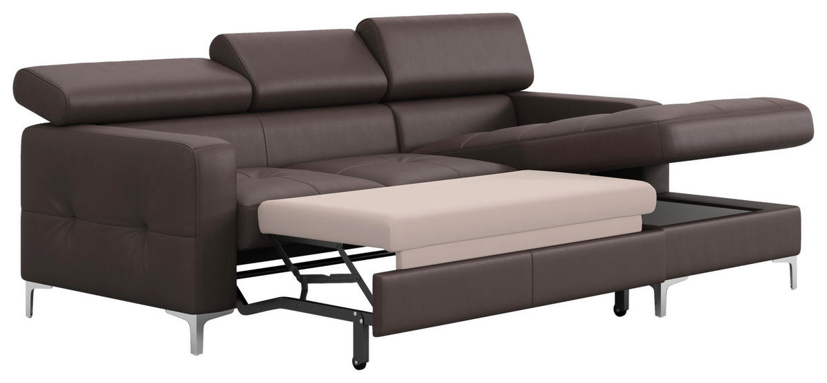 ECKSOFA in Echtleder Graubraun  227/168 cm  - Chromfarben/Graubraun, Design, Leder/Metall (227/168cm) - Livetastic