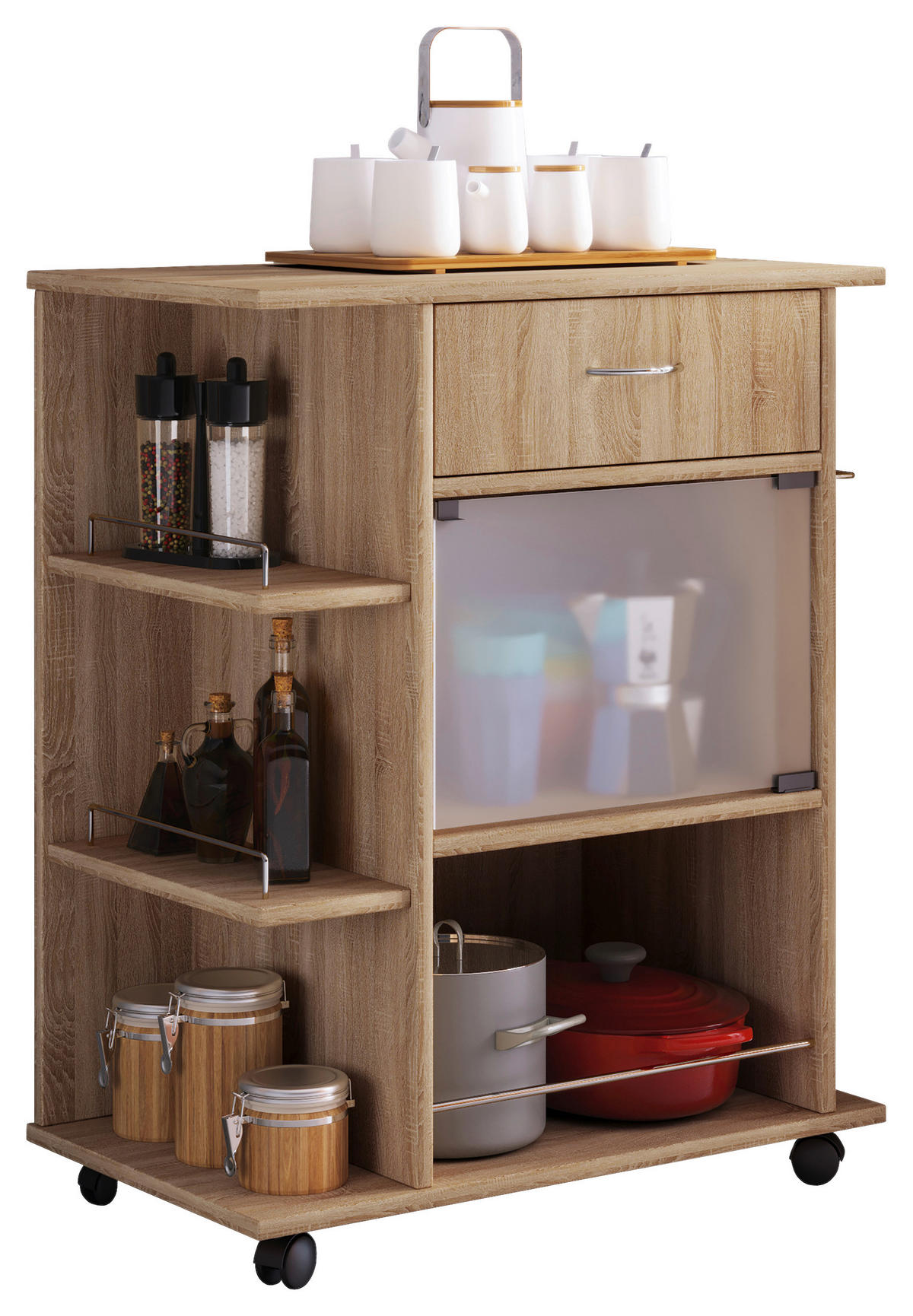 ALLZWECKWAGEN 65/39/80 cm  - Sonoma Eiche, Design, Glas/Holzwerkstoff (65/39/80cm) - MID.YOU