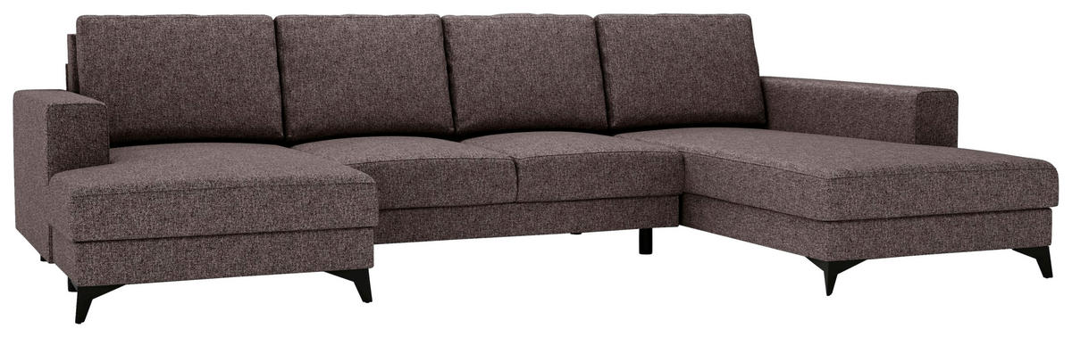 WOHNLANDSCHAFT in Flachgewebe Braun  - Schwarz/Braun, Design, Textil/Metall (156/339/190cm) - Livetastic