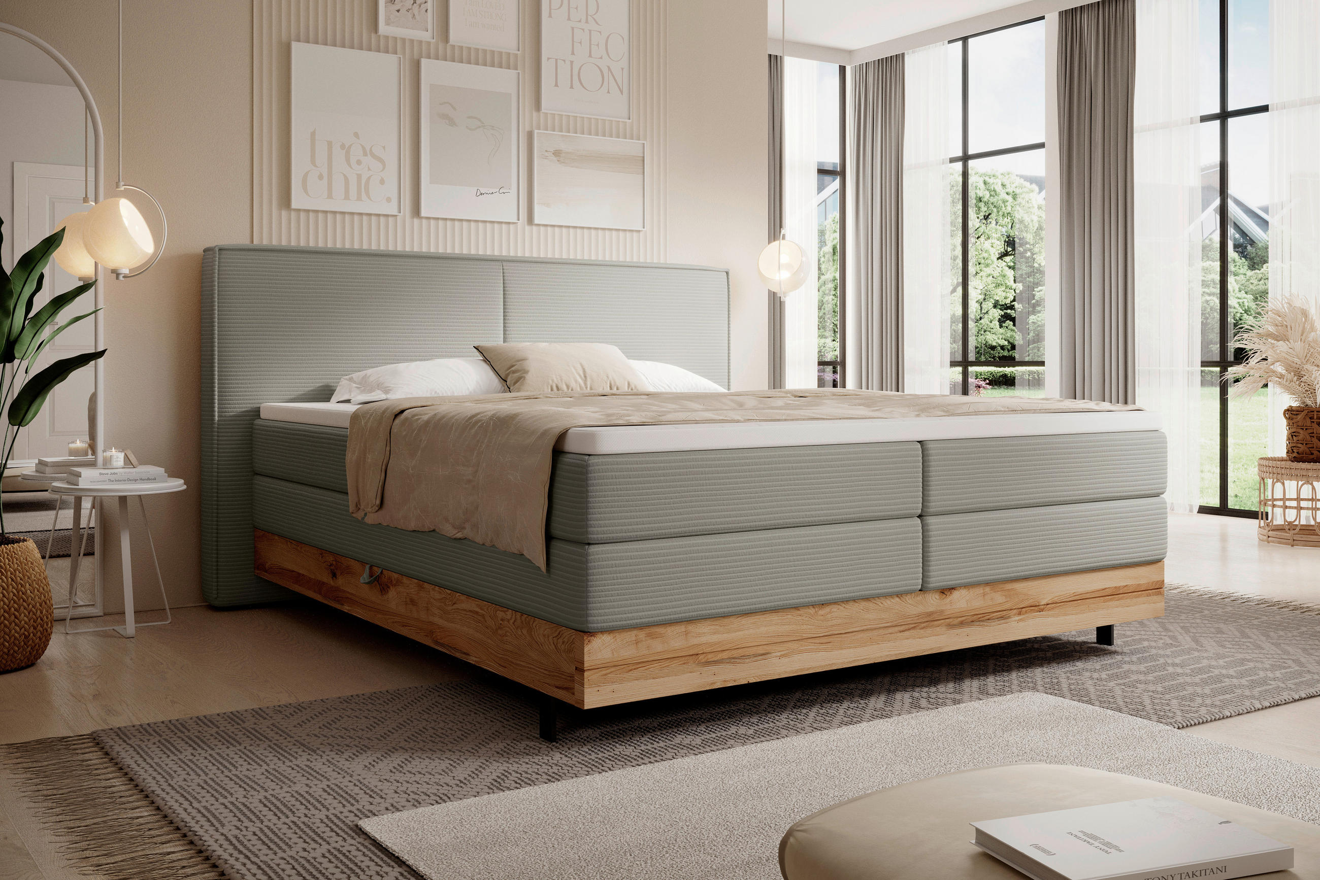 BOXSPRINGBETT 180/200 cm  in Graubraun  - Graubraun/Schwarz, Natur, Holz/Textil (180/200cm) - Valnatura