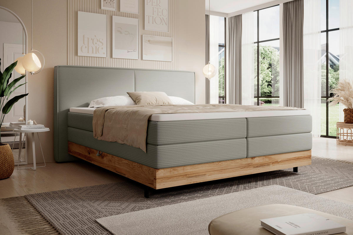 BOXSPRINGBETT 160/200 cm  in Graubraun  - Graubraun/Schwarz, Natur, Holz/Textil (160/200cm) - Valnatura