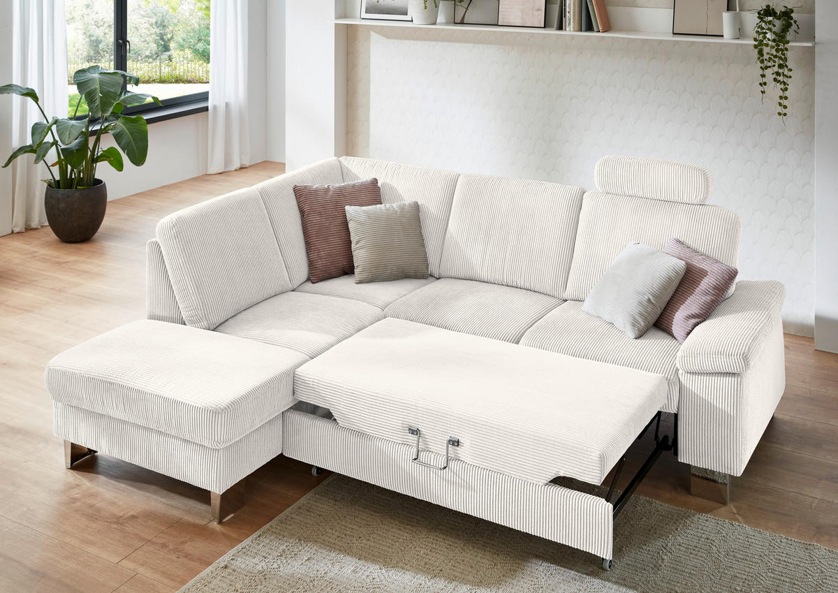 ECKSOFA in Cord Beige  200/248 cm  - Edelstahlfarben/Beige, KONVENTIONELL, Textil/Metall (200/248cm) - Beldomo System
