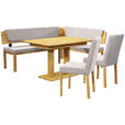 ECKBANK 195/155 cm Webstoff Eichefarben, Hellgrau Eiche vollmassiv   - Eichefarben/Hellgrau, KONVENTIONELL, Holz/Textil (195/155cm) - Linea Natura