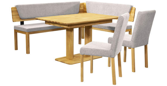 ECKBANK 195/155 cm Webstoff Eichefarben, Hellgrau Eiche vollmassiv   - Eichefarben/Hellgrau, KONVENTIONELL, Holz/Textil (195/155cm) - Linea Natura