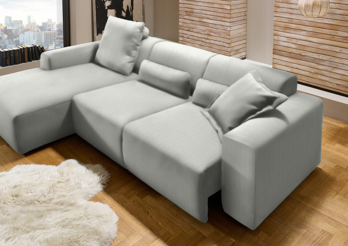 ECKSOFA in Feincord Silberfarben  - Silberfarben/Schwarz, Design, Kunststoff/Textil (174/302cm) - Beldomo Style