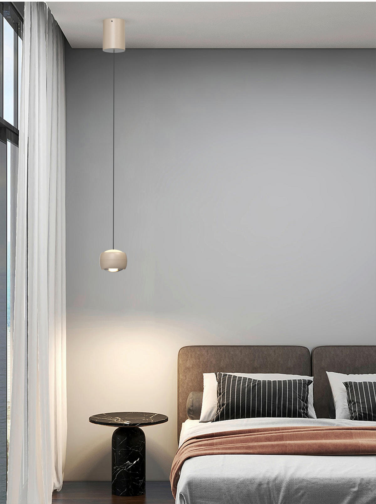 LAMPĂ SUSPENDATĂ CU LED 10/10/180 cm  - nisipiu, Design, metal (10/10/180cm)