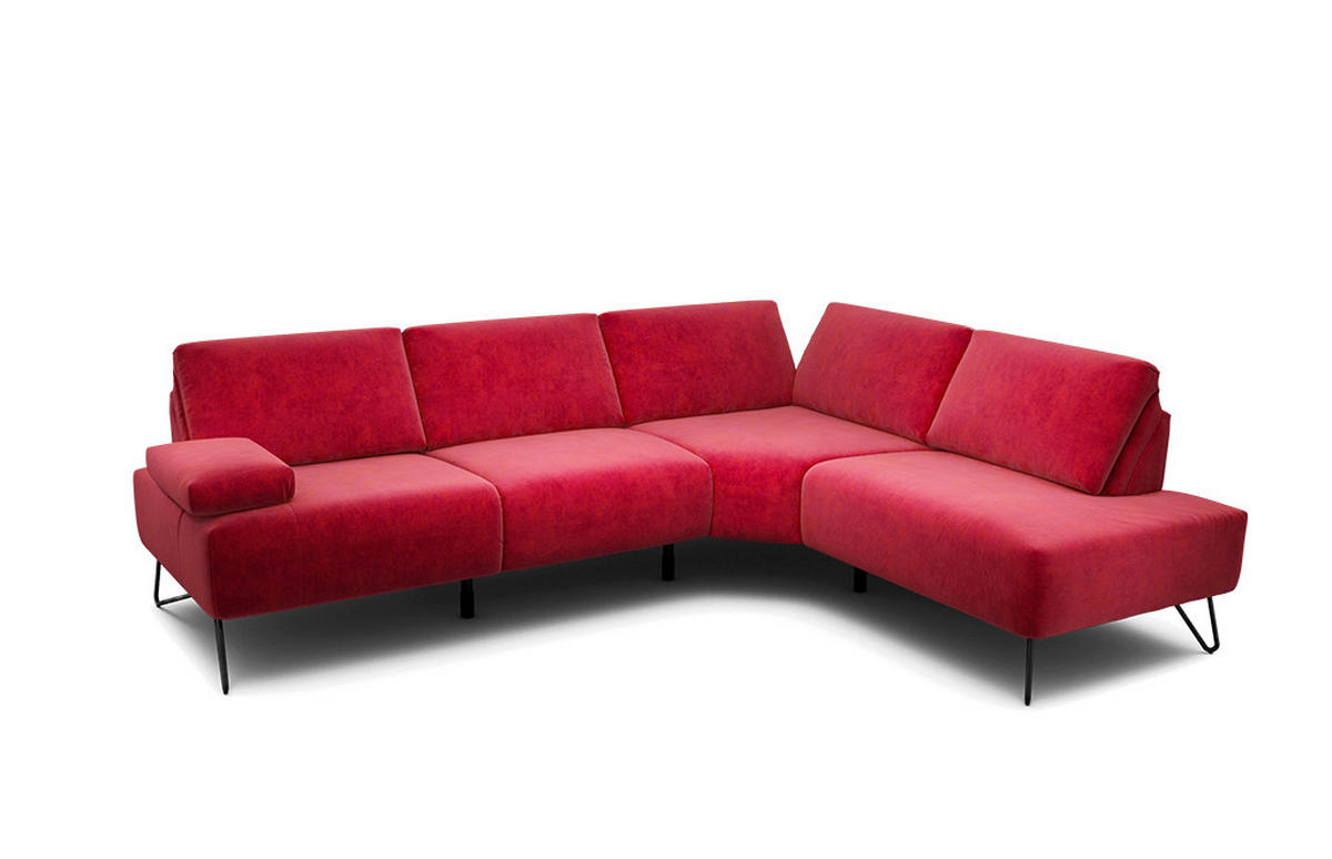 ECKSOFA Cosy Rot Samt  - Rot/Schwarz, Design, Textil/Metall (249-263/193cm) - SENSOO