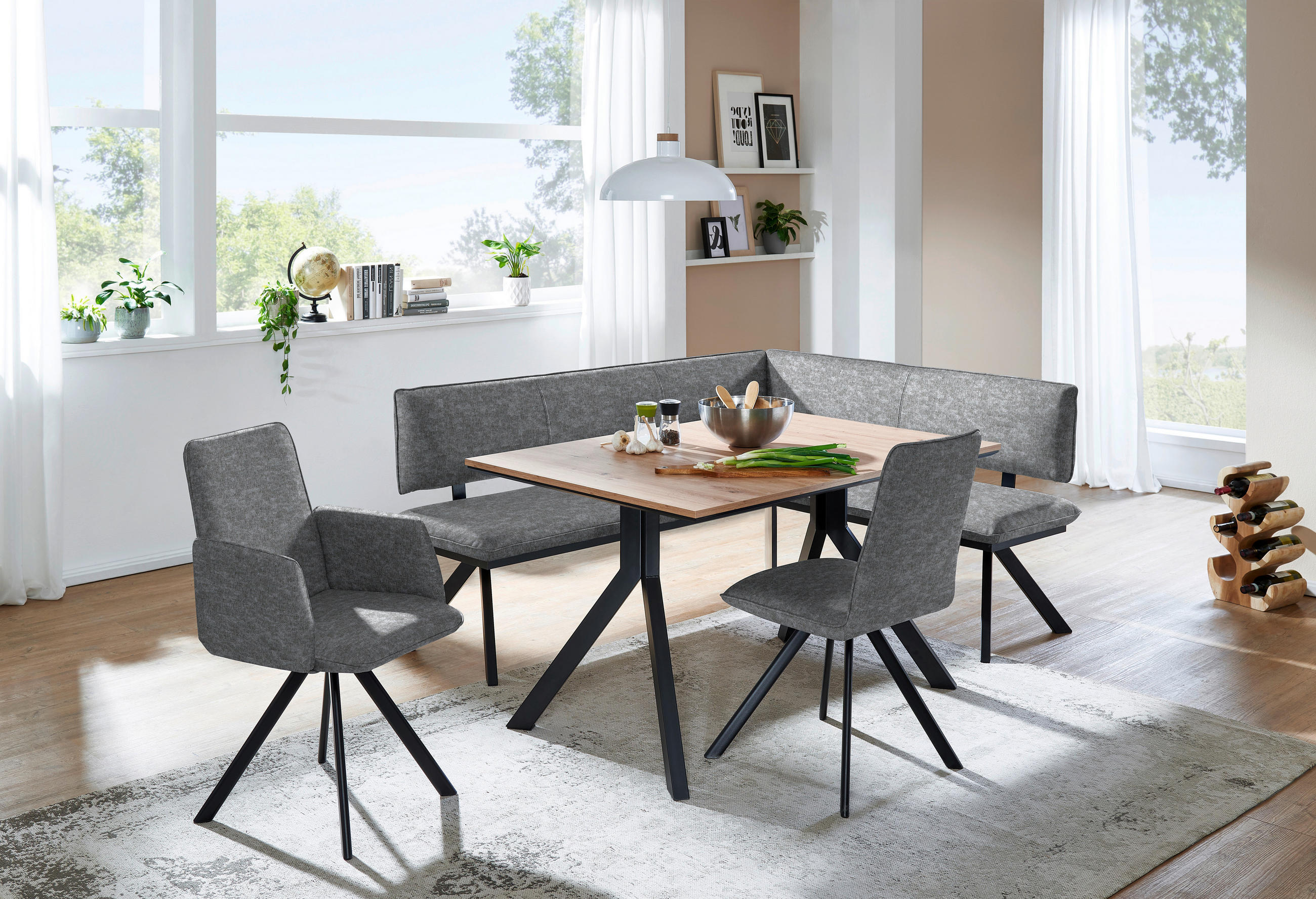 ECKBANK 180/140 cm  in Schwarz, Hellgrau  - Hellgrau/Schwarz, MODERN, Textil/Metall (180/140cm) - Cantus