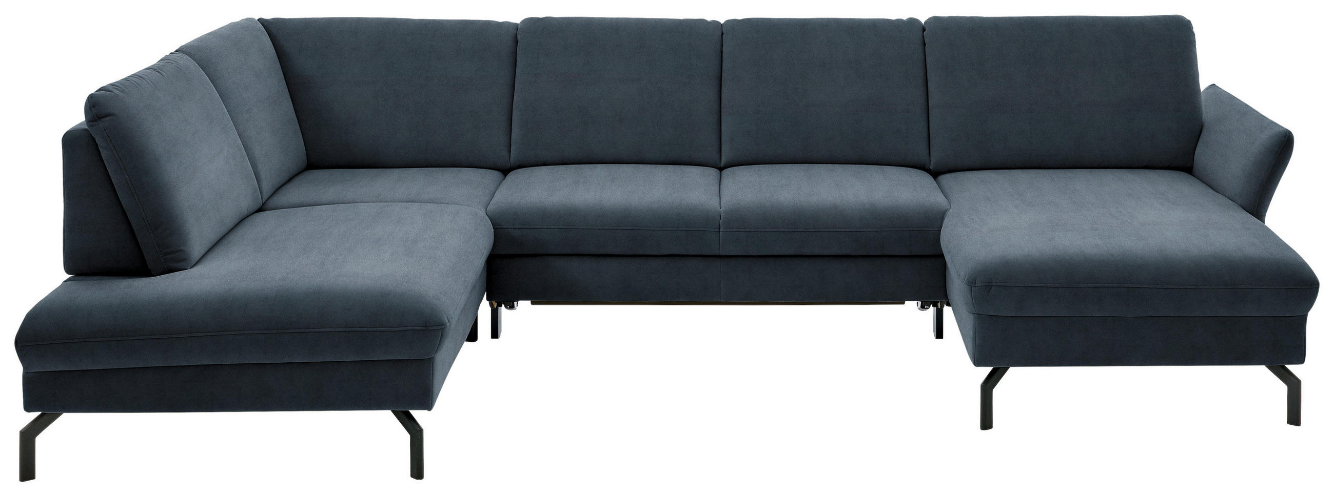 WOHNLANDSCHAFT Blaugrau Velours  - Blaugrau/Schwarz, Design, Textil/Metall (220/335/179cm) - Beldomo System