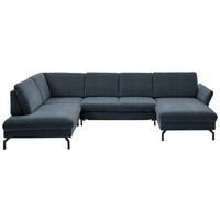 WOHNLANDSCHAFT in Velours Blaugrau  - Blaugrau/Schwarz, Design, Textil/Metall (220/335/179cm) - Beldomo System