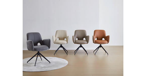 ARMLEHNSTUHL  Sitzfläche 360° drehbar, automatische Rückholfunktion Leinenoptik Echtleder  - Cognac/Schwarz, Design, Leder/Textil (60/85/62cm) - Dieter Knoll