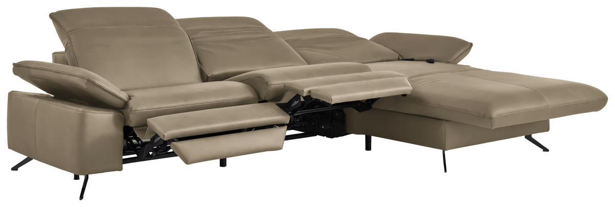 ECKSOFA  Echtleder Schlammfarben  - Schlammfarben/Schwarz, Design, Leder/Metall (307/169cm) - Beldomo Premium