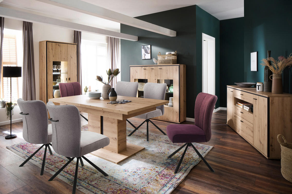 ESSTISCH Anthrazit, Eichefarben rechteckig  ausziehbar  - Eichefarben/Anthrazit, Design, Holzwerkstoff (180-280/100/77cm) - MID.YOU