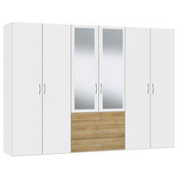KLEIDERSCHRANK 303/215/59 cm 6-türig Weiß, Eichefarben  - Eichefarben/Silberfarben, Design, Glas/Holzwerkstoff (303/215/59cm) - Boxxx