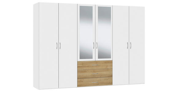 KLEIDERSCHRANK  in Weiß, Eichefarben  - Eichefarben/Silberfarben, Design, Glas/Holzwerkstoff (303/215/59cm) - Carryhome