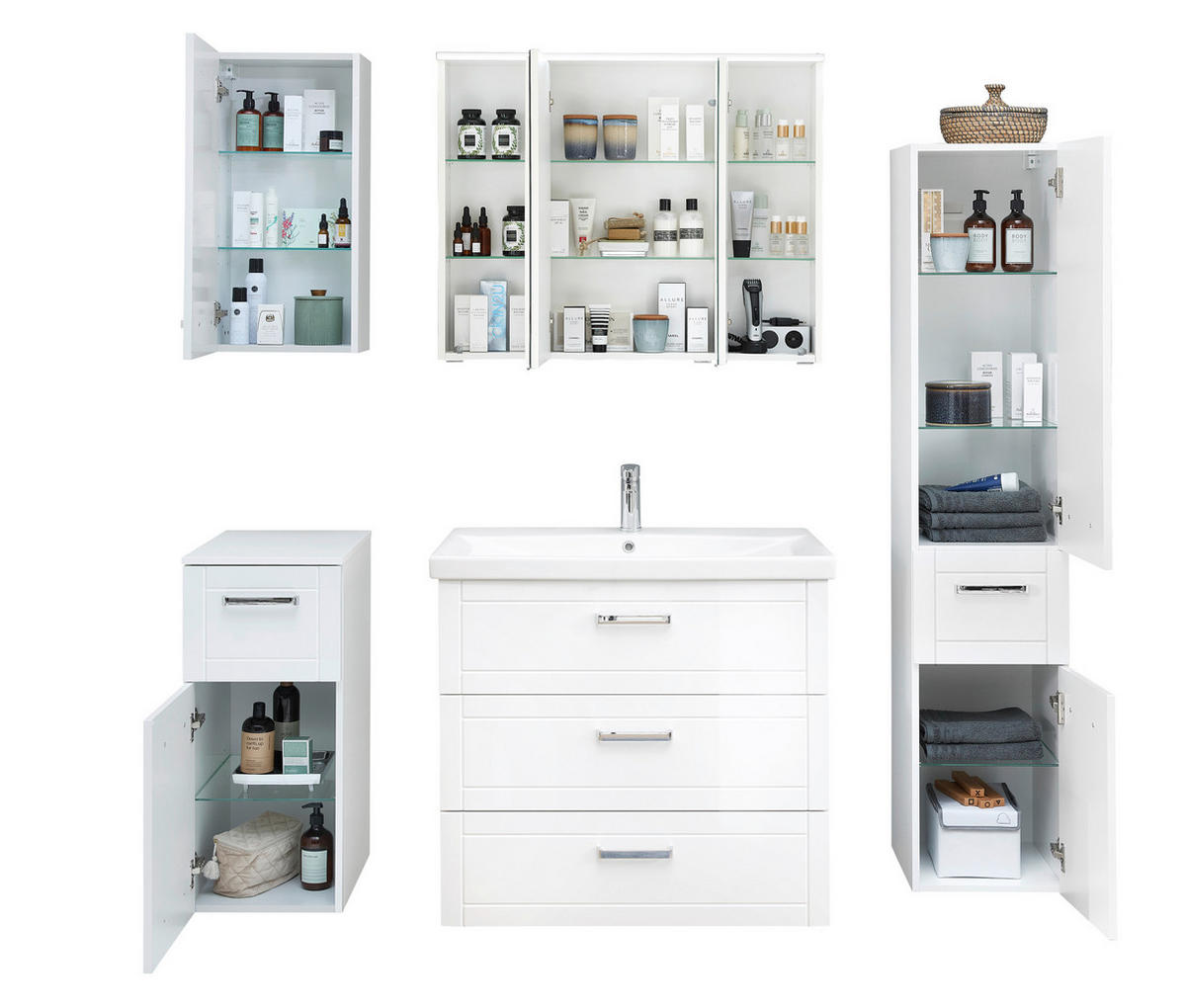 BADEZIMMER 6-teilig  in 160 cm  - Chromfarben/Weiß Hochglanz, MODERN, Glas/Keramik (160cm) - Sadena