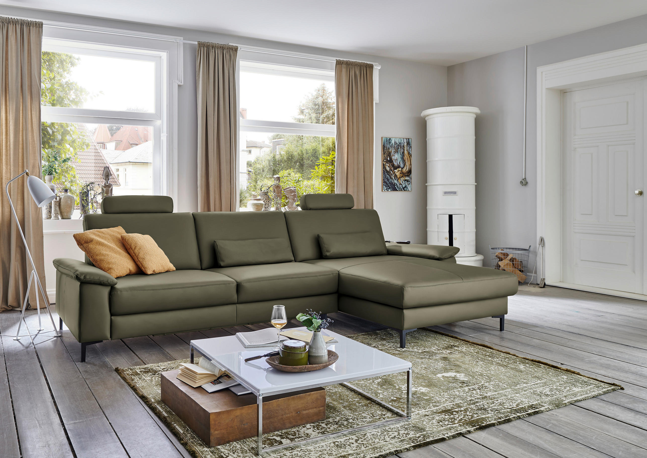 ECKSOFA in Echtleder Waldgrün  334/176 cm  - Waldgrün/Schwarz, Design, Leder/Metall (334/176cm) - Dieter Knoll