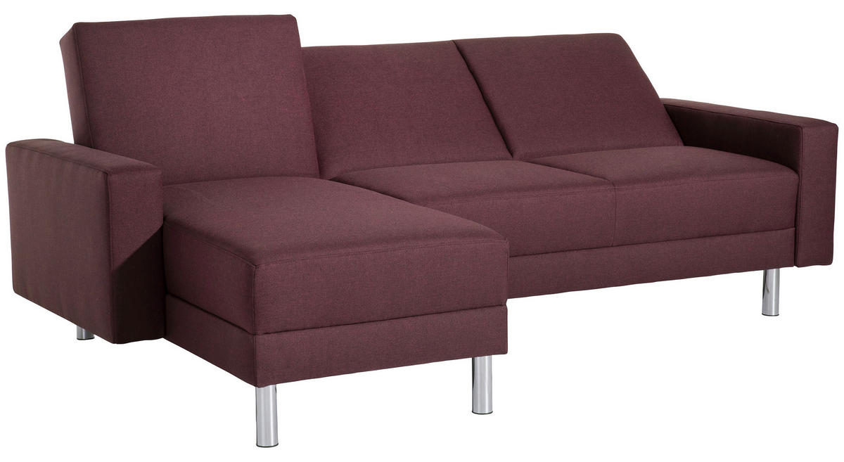 ECKSCHLAFSOFA inkl. Hocker in Dunkelrot Textil   - Chromfarben/Dunkelrot, Konventionell, Textil/Metall (152/230cm) - Max Winzer