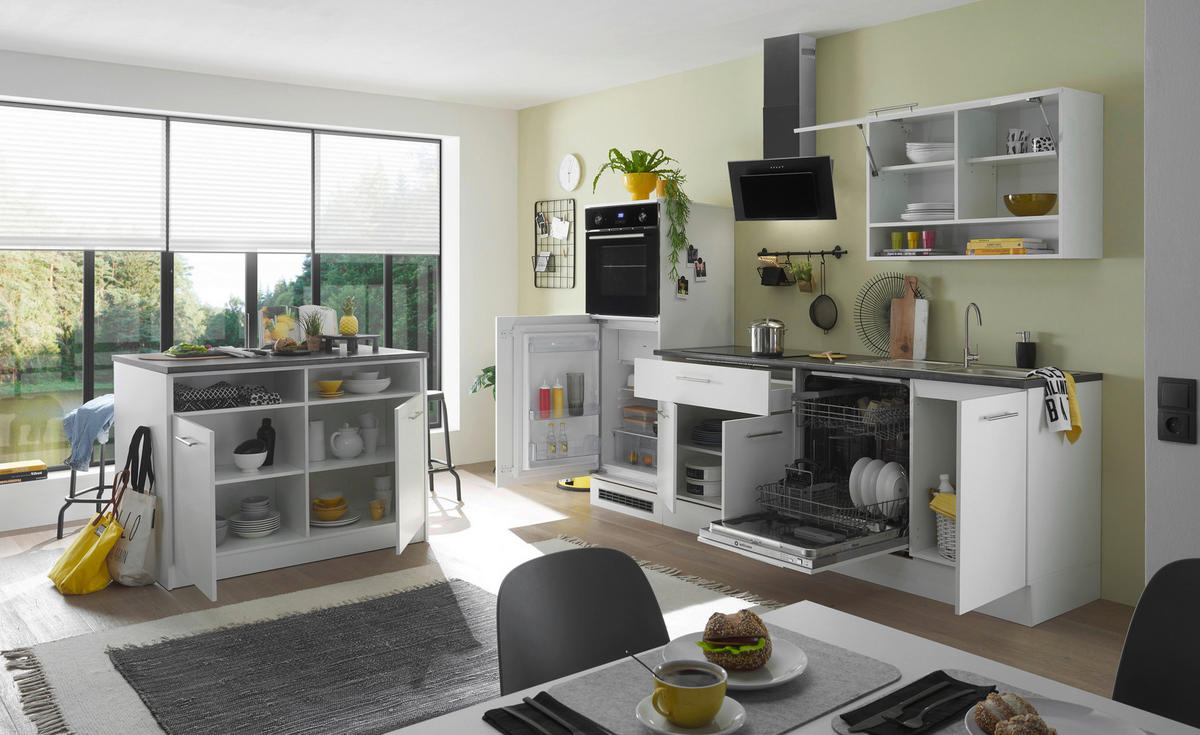 KÜCHENBLOCK 260 cm   in Weiß  - Anthrazit/Silberfarben, Basics, Holzwerkstoff/Metall (260cm) - MID.YOU