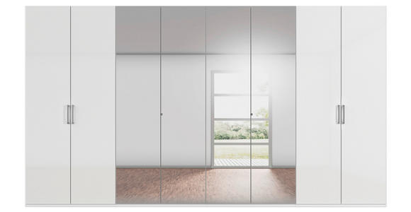 DREHTÜRENSCHRANK 400/235/61 cm,  in Weiß, Weiß Hochglanz, 6-türig  - Chromfarben/Edelstahlfarben, Basics, Glas/Holzwerkstoff (400/235/61cm) - Novel