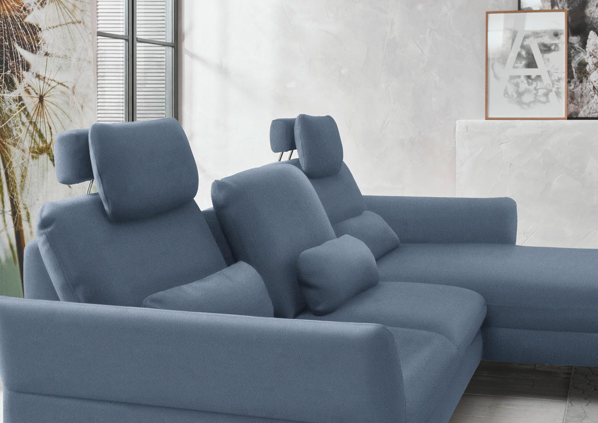 ECKSOFA in Velours Blau  - Blau/Schwarz, Design, Textil/Metall (306/179cm) - Beldomo System