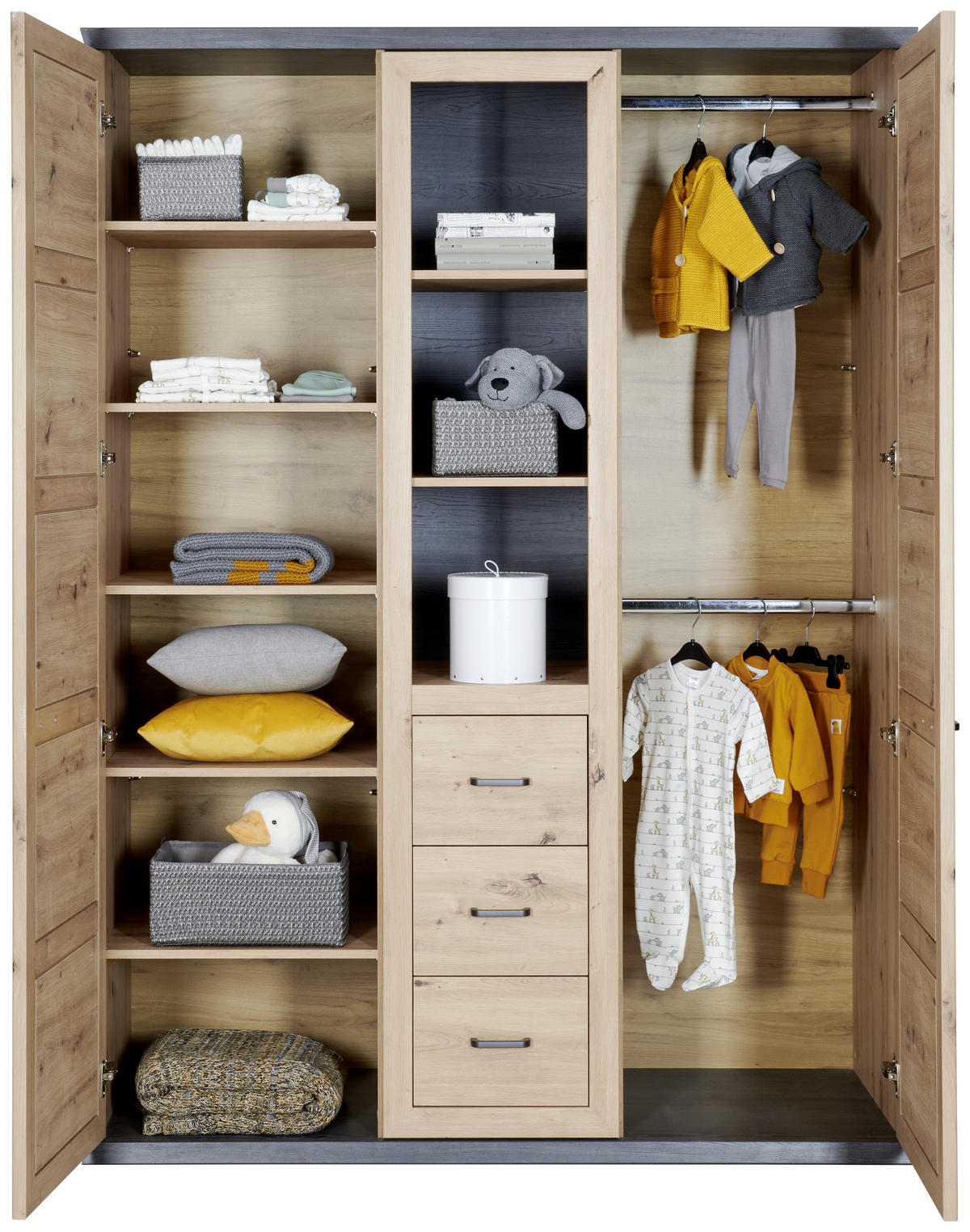 BABYKLEIDERSCHRANK Benton  - Eichefarben/Dunkelgrau, Natur, Holzwerkstoff/Kunststoff (154/209,2/60,2cm) - My Baby Lou