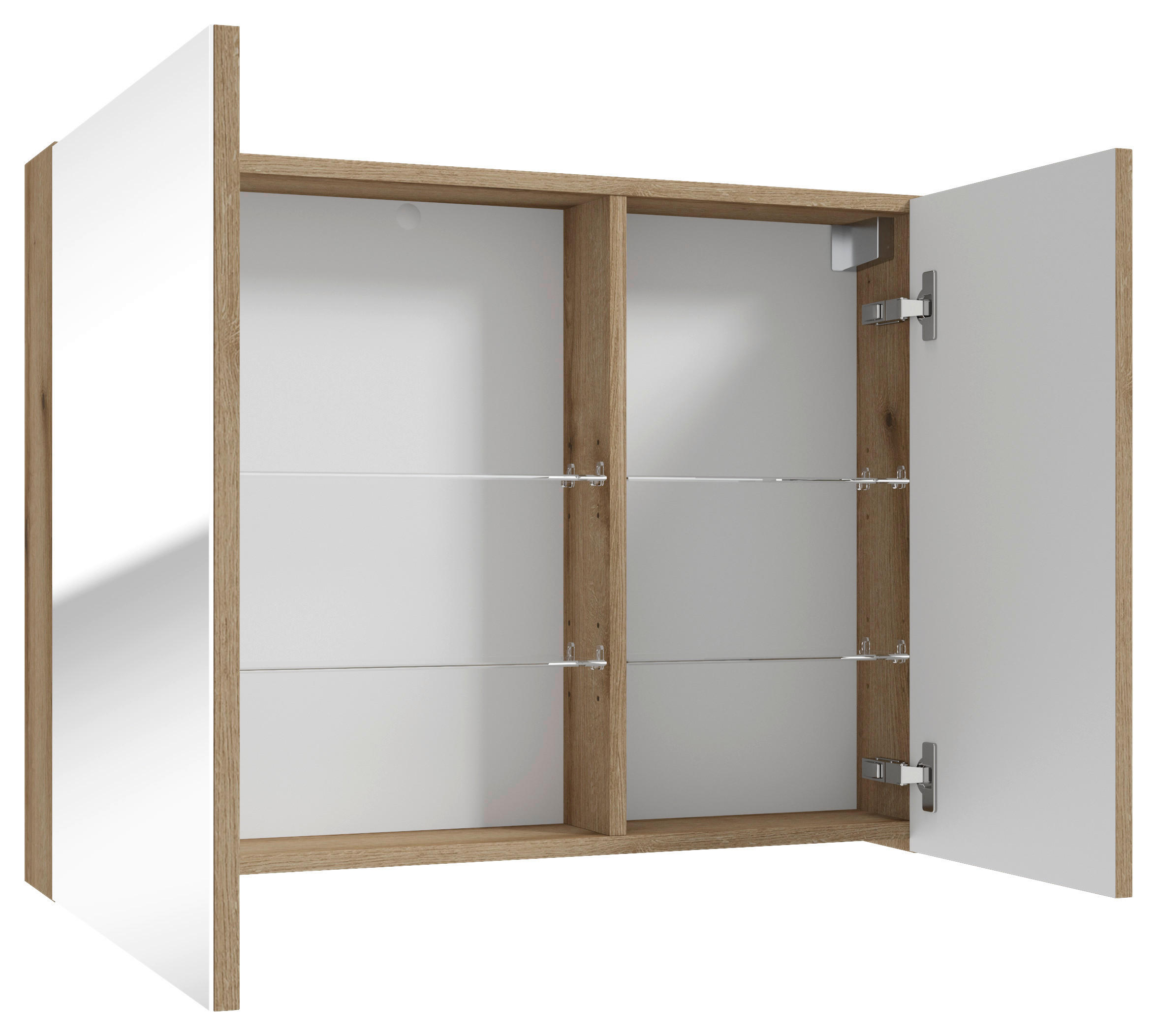Thumbnail - Mid.you Spiegelschrank, Eiche, Holzwerkstoff, 4 Fächer, 80x60x15 cm, Soft-Close-System, Badezimmer, Badezimmerspiegel, S...