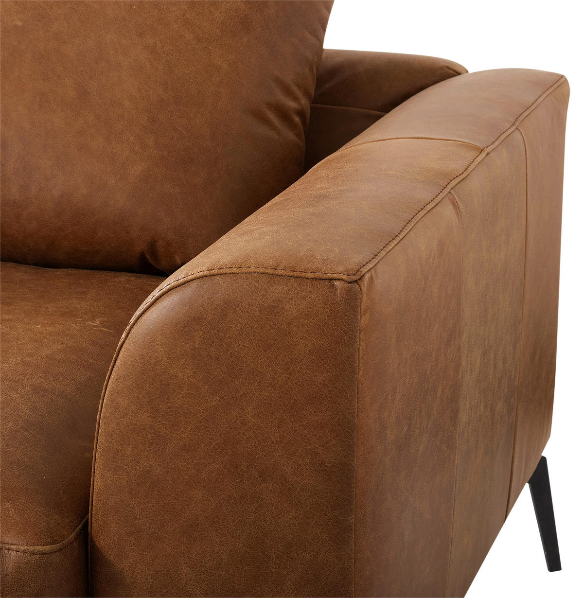 ECKSOFA in Echtleder Cognac  - Cognac/Schwarz, Design, Leder/Metall (172/313cm) - Livetastic