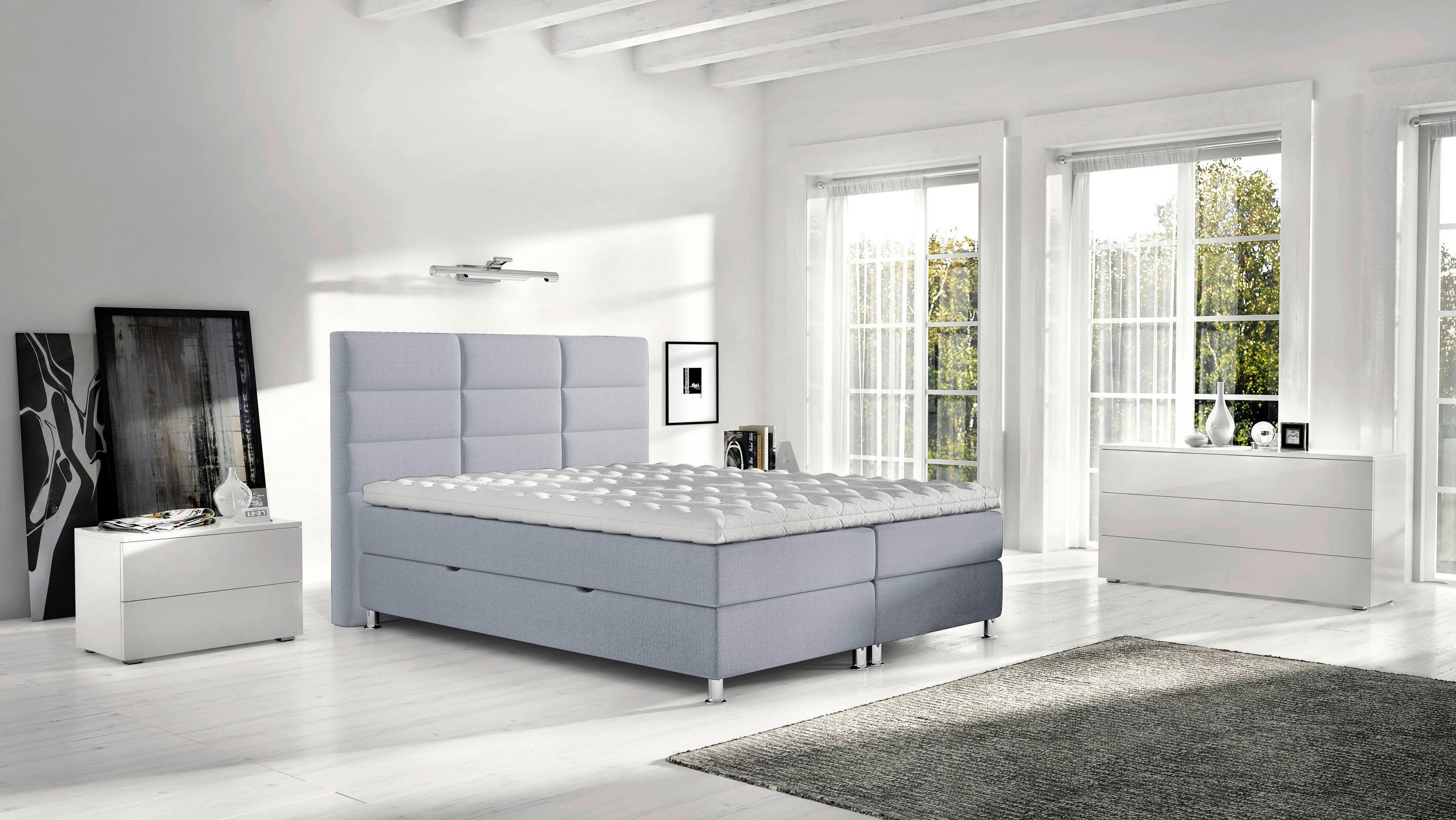 BOXBETT 140/200 cm  in Hellgrau  - Chromfarben/Hellgrau, KONVENTIONELL, Textil/Metall (140/200cm) - Carryhome
