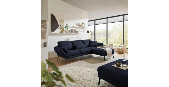 ECKSOFA  in Flachgewebe Blau Armteilverstellung, Relaxfunktion, Drehsitzfunktion  255-365/175-224 cm  - Blau/Schwarz, Design, Textil/Metall (255-365/175-224cm) - Dieter Knoll