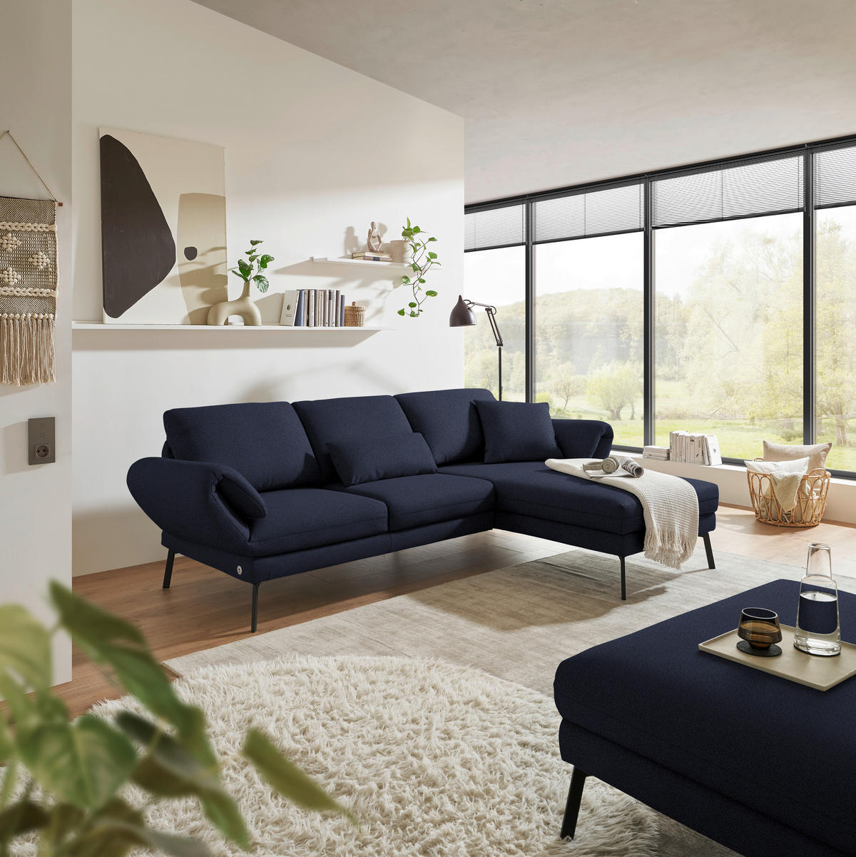 ECKSOFA  in Flachgewebe Blau  255-365/175-224 cm  - Blau/Schwarz, Design, Textil/Metall (255-365/175-224cm) - Dieter Knoll