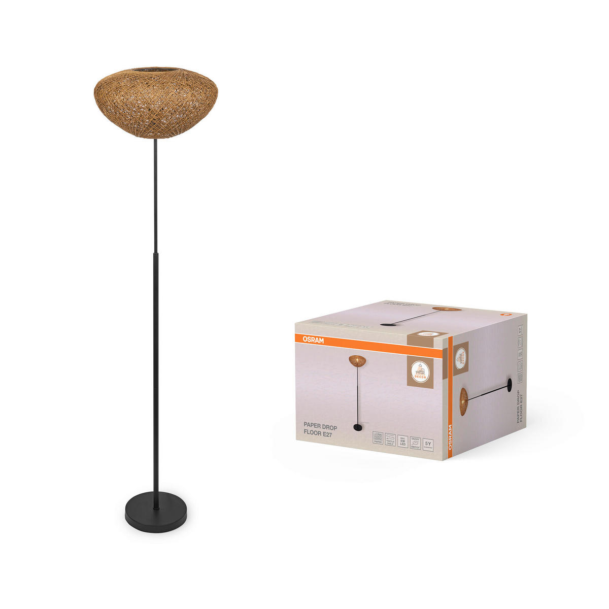 STEHLEUCHTE 39.5/163 cm    - Beige, Natur, Papier/Metall (39.5/163cm) - Osram