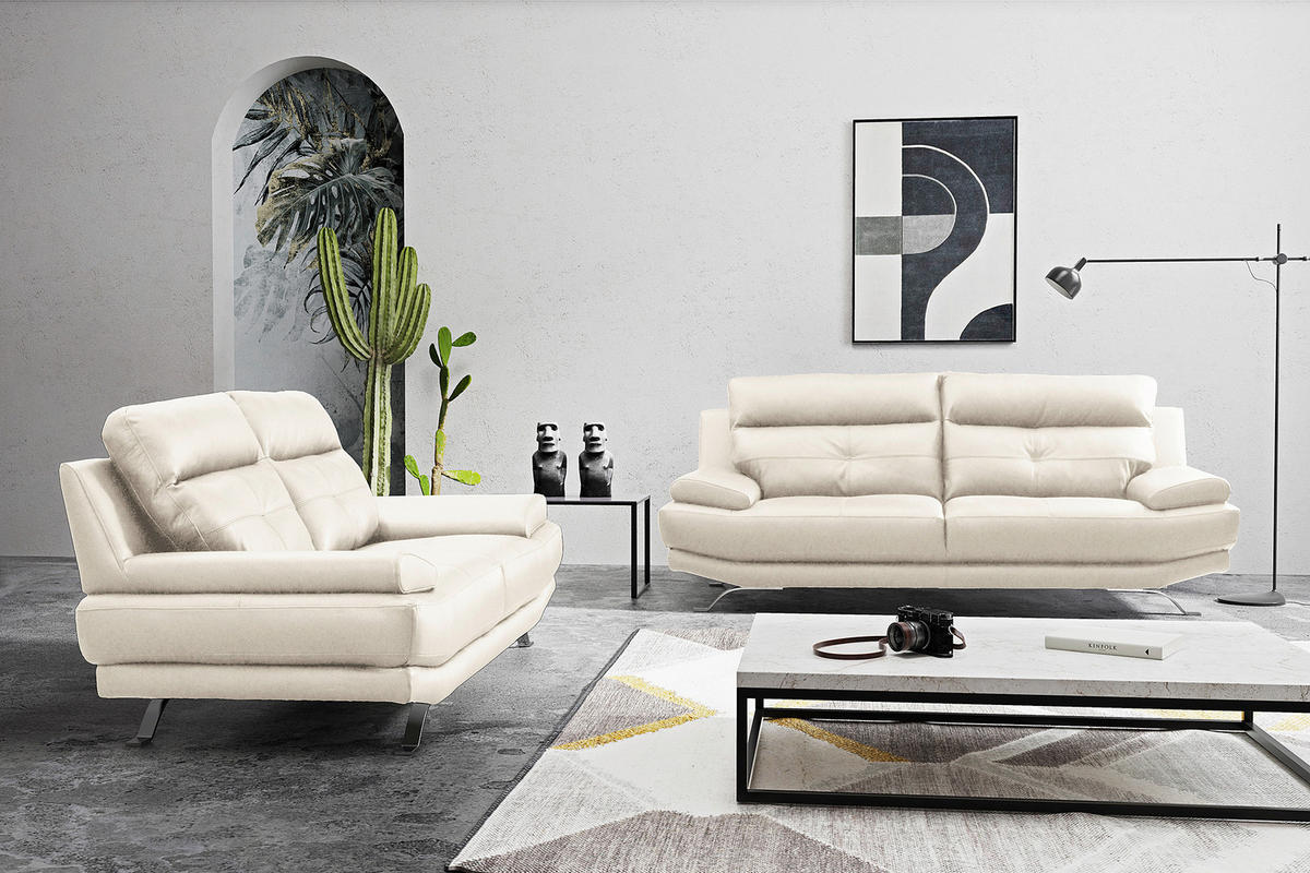 2-SITZER-SOFA Weiß Echtleder  - Chromfarben/Weiß, Design, Leder/Metall (185/92/99cm) - Livetastic