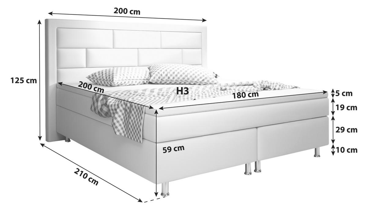 BOXSPRINGBETT 180/200 cm  in Weiß  - Silberfarben/Weiß, KONVENTIONELL, Leder/Textil (180/200cm) - MID.YOU