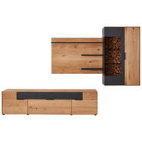 WOHNWAND  in Schwarz, Eichefarben  305,4/193,8/45,2 cm  - Eichefarben/Schwarz, Design, Glas/Holz (305,4/193,8/45,2cm) - Valdera