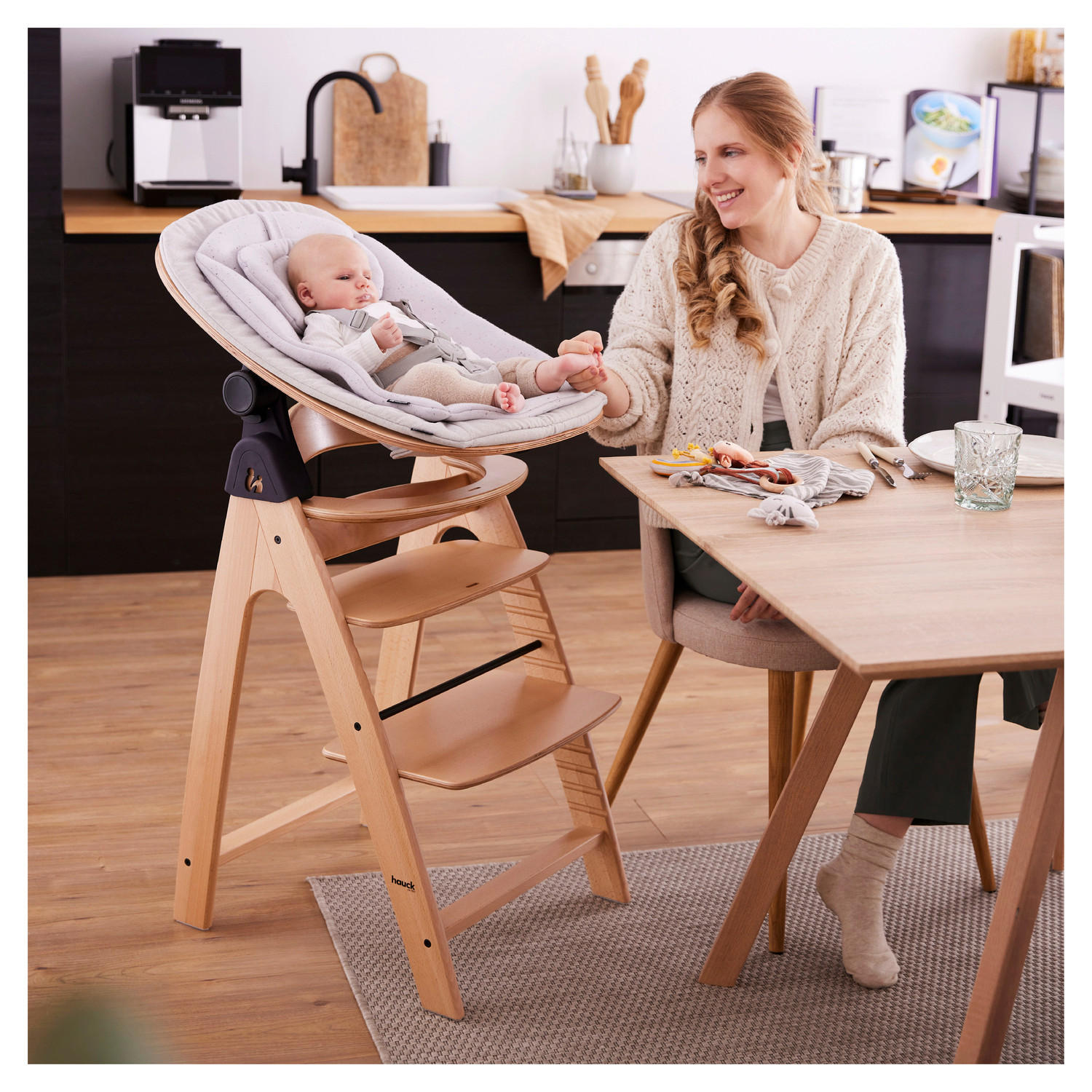 HOCHSTUHLLIEGE Highchair Bouncer Eco  - Buchefarben/Hellgrau, Basics, Holz/Textil (50/40/66cm) - Hauck