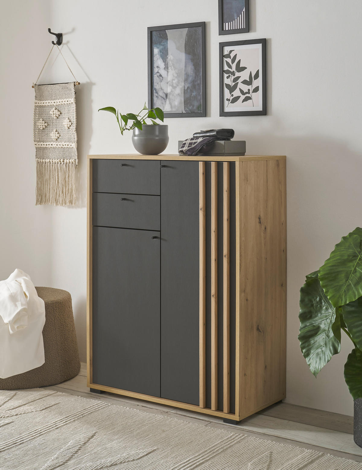 SCHUHSCHRANK 80/105/38 cm  - Schwarz/Eiche Artisan, Design, Holzwerkstoff/Kunststoff (80/105/38cm) - Carryhome