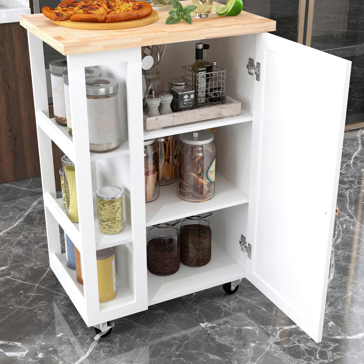 KÜCHENINSEL   in Naturfarben, Weiß  - Messingfarben/Weiß, Basics, Glas/Holz (60/90/40cm) - MID.YOU