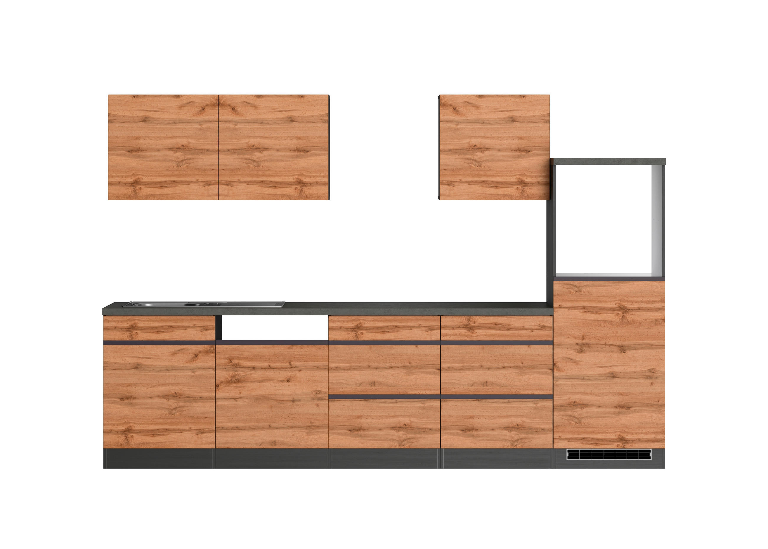 KÜCHENLEERBLOCK 300 cm   in Graphitfarben, Eiche Wotan  - Eiche Wotan/Graphitfarben, Design, Holzwerkstoff (300cm) - Held