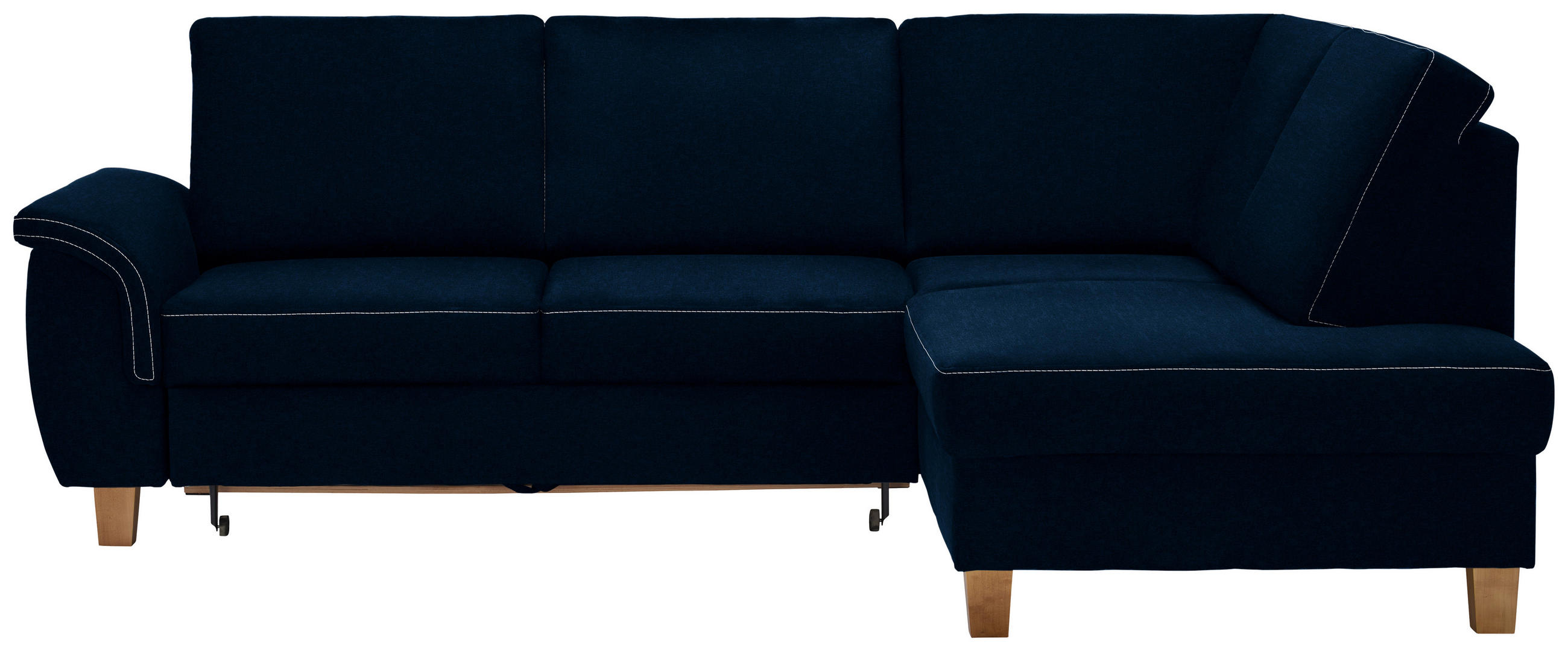 ECKSOFA Dunkelblau Flachgewebe  - Eichefarben/Dunkelblau, Design, Holz/Textil (253/185cm) - Cantus
