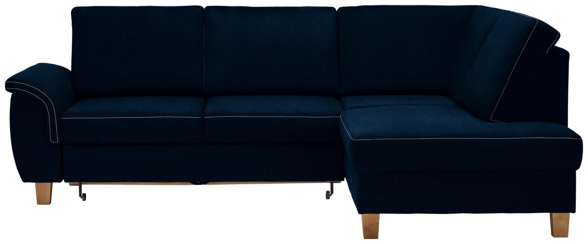 ECKSOFA in Flachgewebe Dunkelblau  - Eichefarben/Dunkelblau, Design, Holz/Textil (253/185cm) - Cantus