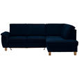 ECKSOFA Blau Flachgewebe  - Blau/Eichefarben, Design, Holz/Textil (253/185cm) - Cantus