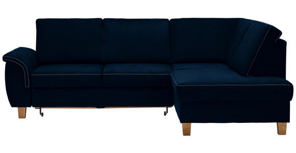 ECKSOFA Blau Flachgewebe  - Blau/Eichefarben, Design, Holz/Textil (253/185cm) - Cantus